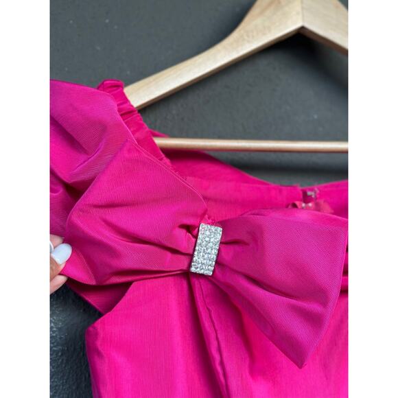 Vtg Fuchsia Off-Shoulder Cupid Bow Midi Length Formal Ball Gown Disney Princess - Picture 7 of 15